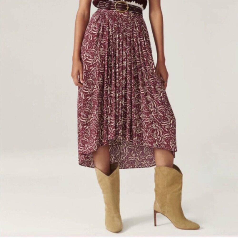 NWT ba&sh Burgundy and White Midi Skirt